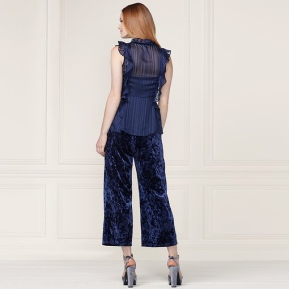 LC LAUREN CONRAD Pants Crop Wide-Leg Velvet Wine Medium - Picture 5 of 7